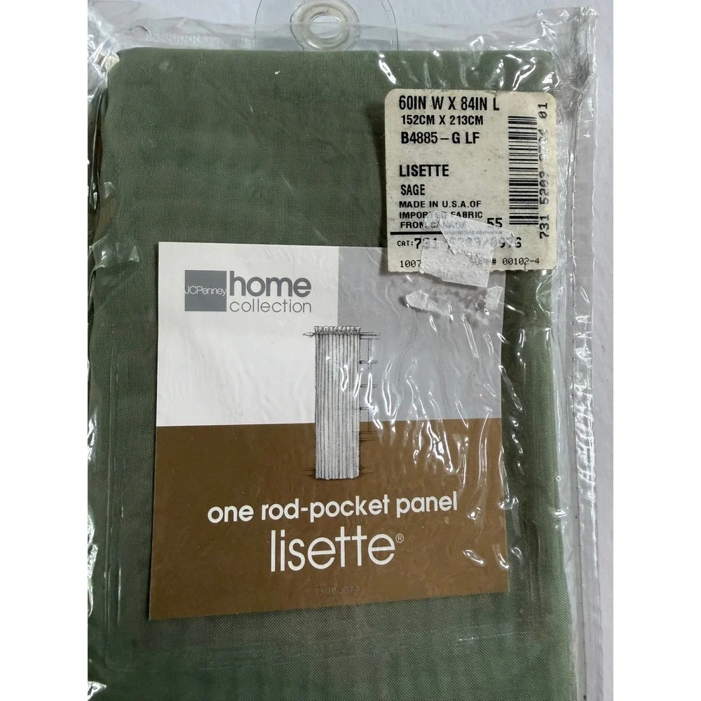 VTG JCPenney Lisette Rod Pocket Sheer Curtain Panel Set of TWO 60x84 Sage